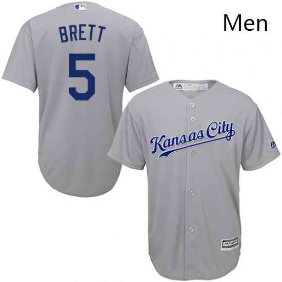 Mens Majestic Kansas City Royals 5 George Brett Replica Grey Road Cool Base MLB Jersey